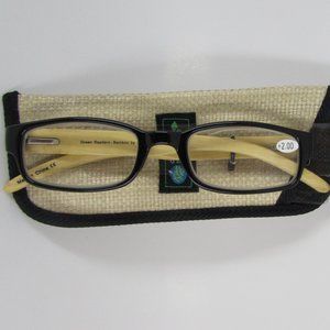Select-A-Vision Green Readers Bamboo +2.00 Black Reader Glasses & Matching Case